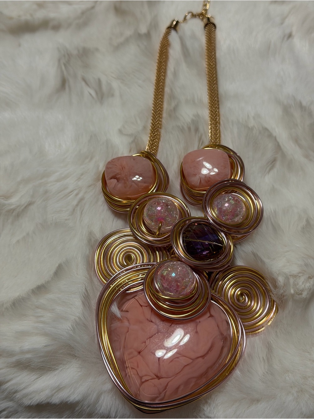 Gold-Tone Pink Statement Heart Necklace - Women's Jewelry